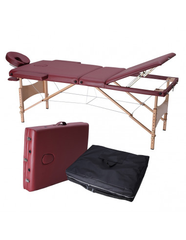 ISE Table de Massage Pliante 3 Zones en Bois Couleur Rouge