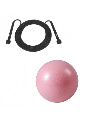 ISE Lot corde à sauter réglable 3m et ballon de gymnastique (rose) 55cm de diamètre avec pompe
