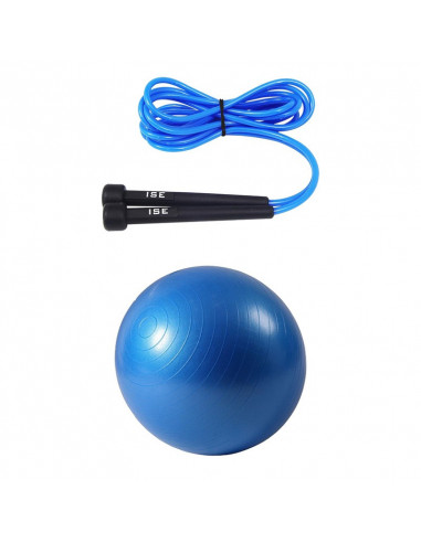 ISE Lot corde à sauter réglable 3m et ballon de gymnastique (bleu) 45cm de diamètre avec pompe