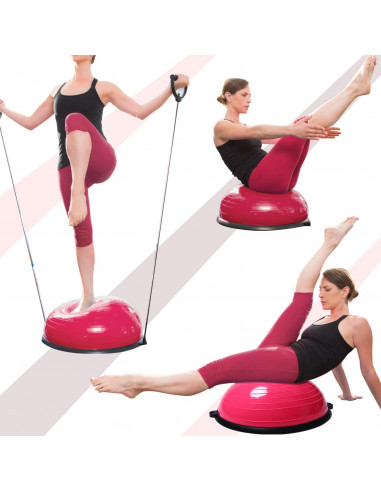 ISE Balance Trainer, Demi-Ballon d’Entraînement Ø 58 cm, avec Câbles de Resistance et Pompe, pour Yoga BAS1001 (Rose)